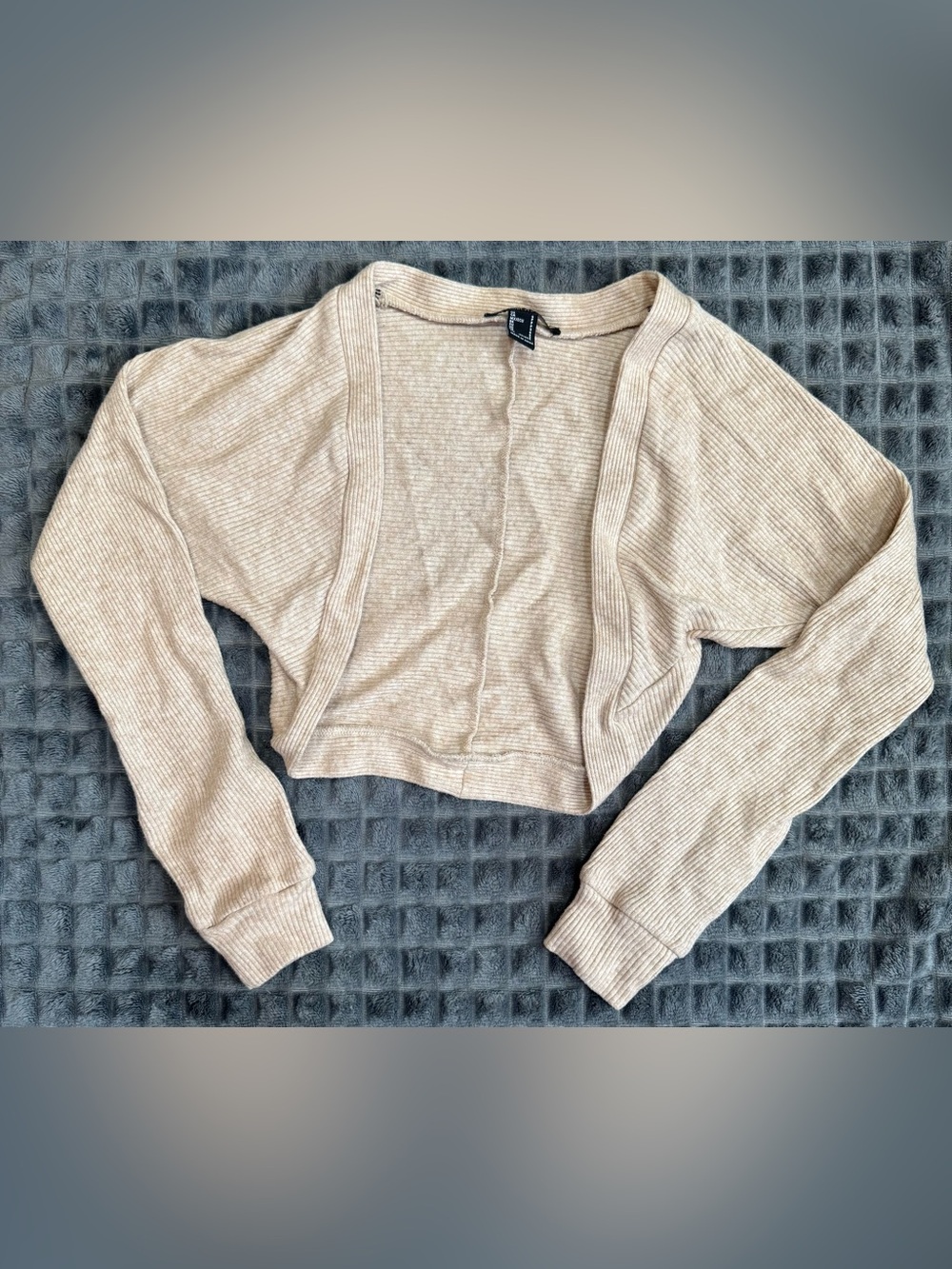 ❤️ Forever 21 S Womens Beige Cropped Cardigan Shrug Sweater Long Sleeve Shirt B6